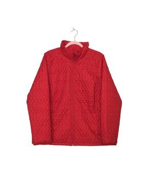 Lands End Women's 1X Red Quilted Jacket Full-Zip Lightweight Primaloft Insulated